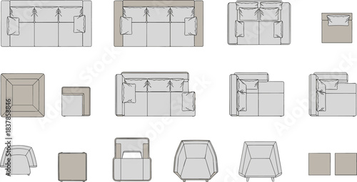 Stylish Furniture Arrangement Designs, Living Room, Modern Home, Illustration, Indoor, Top View, Interior Concept