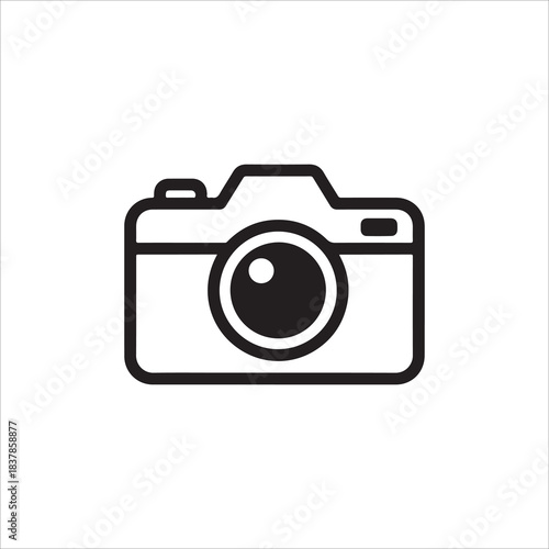Simple black and white line art icon representing a camera