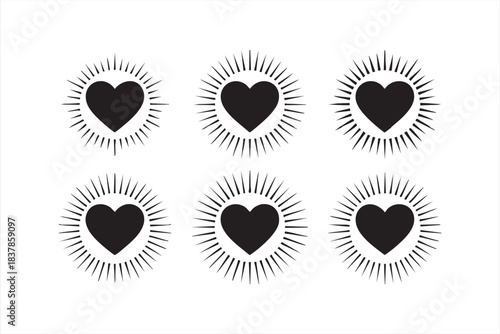 Monochrome radiant heart illustrations for expressive decorative accents