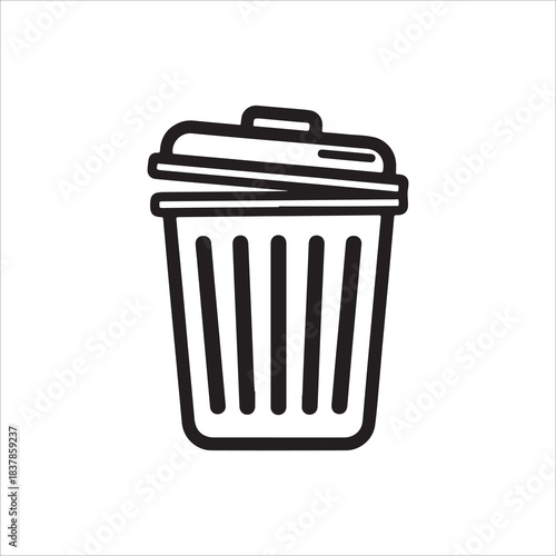 Simple black and white line art icon representing a trash can with a lid