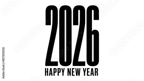 New Year 2026: A bold black typography design proclaims Happy New Year 2026 in a minimalist style, ready to greet the upcoming year with optimistic aspirations.