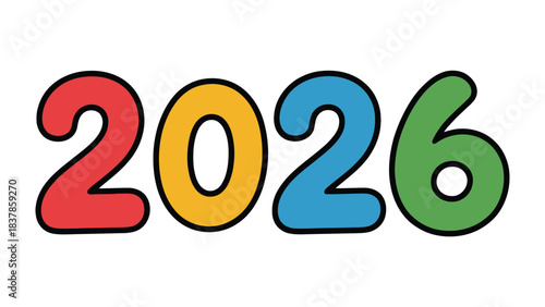 Vibrant 2026: The year 2026, rendered in bold, colorful numerals, leaps off the screen with optimism, perfect for concepts of future, goals and dreams.