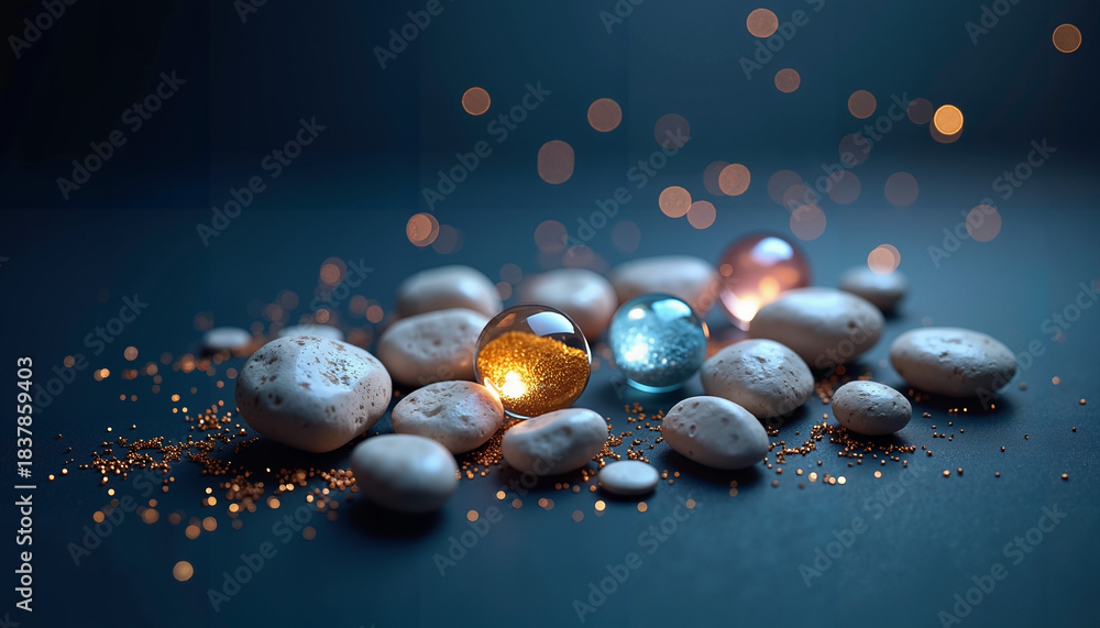 Naklejka premium still life with a mineral stones and dietary supplement capsules