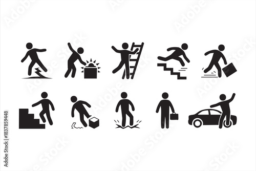 Slip-and-fall safety pictogram collection for compliance signage design