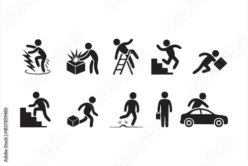 Accident risk icon set for industrial safety manuals and training layouts