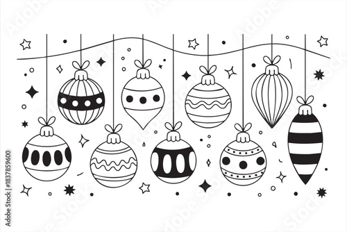 Hanging holiday bauble graphics for festive print and digital design