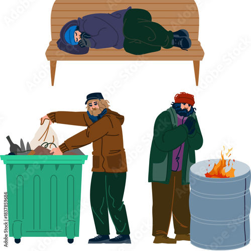 Homeless men facing struggle and harsh conditions