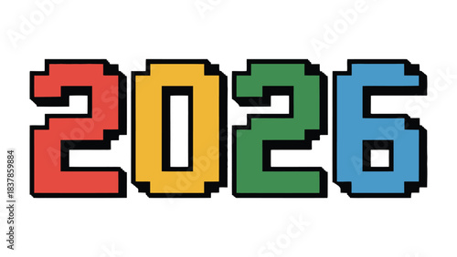Colorful pixelated number 2026 : A vibrant display of the year 2026, rendered in a playful, pixelated style, perfect for illustrating the future, technology, or creative design projects.