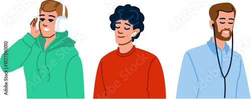 People listening to music using diverse audio devices