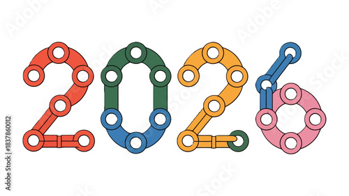 Colorful Assemblage: The number 2026, composed of interconnected construction pieces, represents a vision of a future built upon collaboration and innovation.