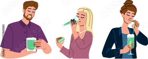 People enjoying healthy matcha green tea beverages