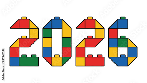 2026 Constructed from Blocks: A playful and colorful representation of the year 2026, creatively formed from interlocking toy blocks. A visually appealing concept for future themes.