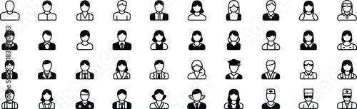 Grid of Diverse Human Profile Icons with Different Professions and Genders white