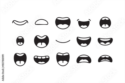 Cartoon mouth expression set for emojis, characters, and animation design