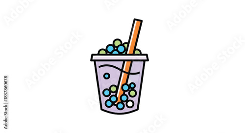 Colorful Bubble Tea Drink with Tapioca Pearls and Straw.