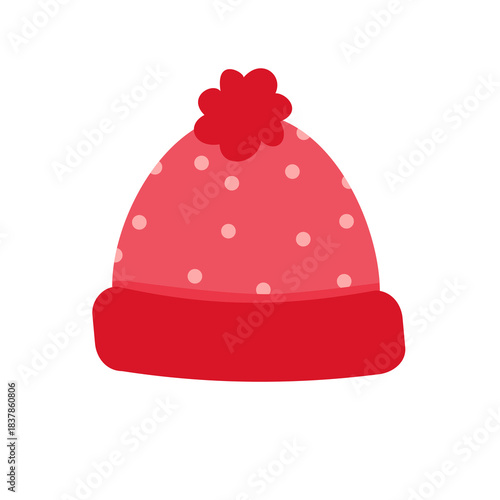 Red beanie hat with white polka dot