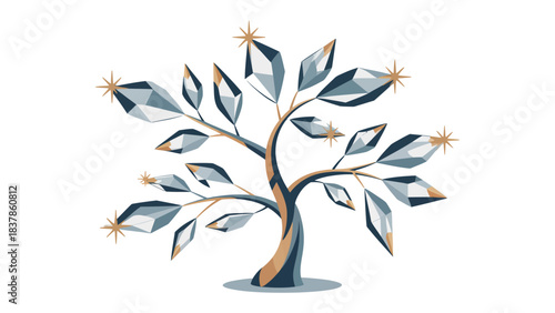 Illustration of a Jewel Tree: An artistic and detailed illustration of a tree whose leaves are precious gems, with the illustration radiating luxury, beauty, and unique symbolism. 