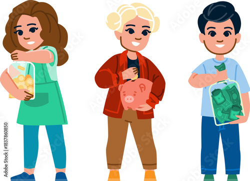 Children learning financial responsibility by saving money for future