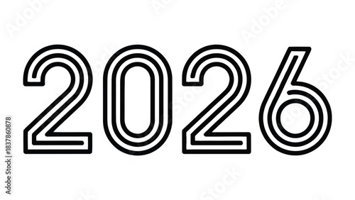 The Year 2026: A minimalist, high-contrast visual of the year 2026, rendered in a clean, contemporary design, represents the future.