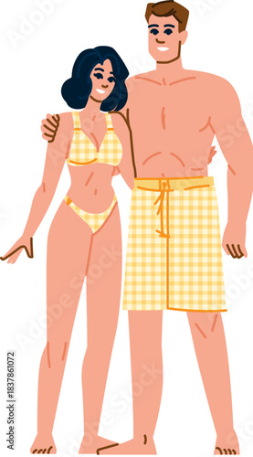 Young couple enjoying summer holiday wearing swimwear