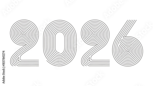 2026: A minimalist and elegant typographic representation of the year 2026, crafted with a sleek, spiral design to symbolize time and future.