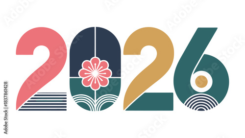 Elegant 2026 Typography with Floral Design: A stylized numerical representation of the year 2026, featuring a unique floral design, rendered in a modern aesthetic, symbolizing growth, renewal.