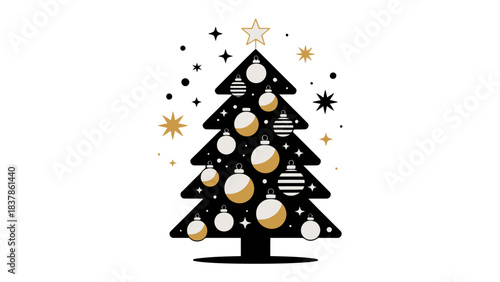 Festive Christmas Tree Decoration: A beautifully crafted Christmas tree, adorned with elegant ornaments and a star, bringing the joy and sparkle of the holiday season. 