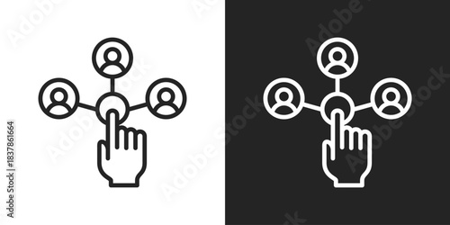 Business Networking Icon In Black And White Line Style