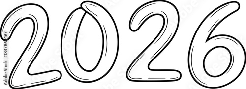 2026 outlined typography, bold year design, future date graphic, decorative number style, vector illustration, stock artwork, planning concept
