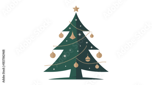 Festive cheer: A elegantly decorated Christmas tree illuminated, featuring ornaments and topped with a star, embodying holiday spirit.