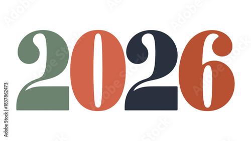 Year 2026 Typography: A retro-inspired design showcasing the number 2026, rendered in a bold, eye-catching font, symbolizing new beginnings and future-focused concepts. 