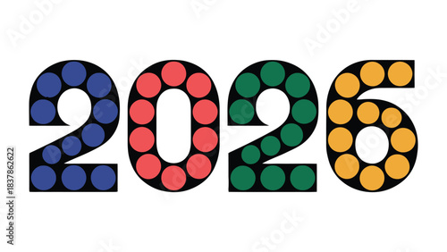 Vibrant Dots: An artistic depiction of the year 2026, composed of colorful dots, forming a visually appealing design that is both modern and forward-thinking.