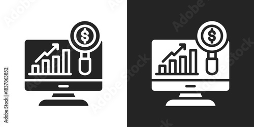 Market Research Icon In Black And White Glyph Style