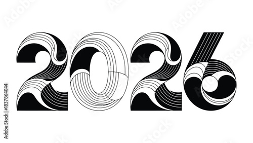 The Year 2026: Elegant numeral design in black and white, perfect for design usage