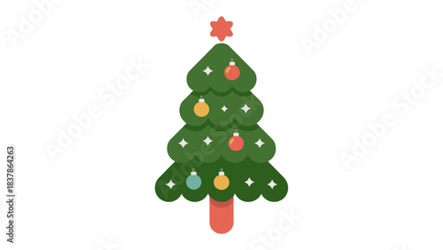 Festive Spruce: A vibrantly decorated spruce tree stands, adorned with ornaments and a star, ready to bring holiday cheer.