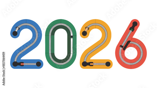 Year 2026 Typography: A vibrant and colorful design spells out the year 2026, using an eye-catching font, symbolizing the arrival of a new year and future goals.
