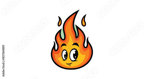 Cute Cartoon Fire Character with Happy Face.
