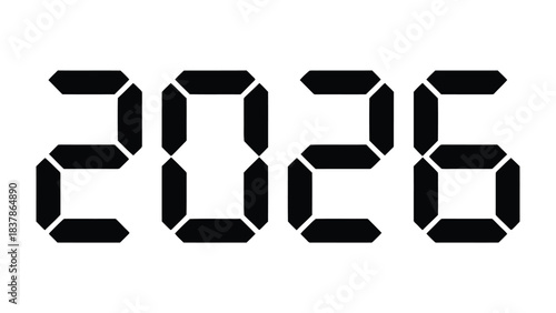 Digital Display of the Year 2026: A minimalist, high-contrast digital display boldly presents the year 2026. The clear, modern numerals stand out.