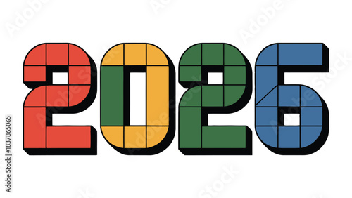 2026: A vibrant and modern design showcasing the year 2026, composed of colorful geometric shapes, offering a dynamic and contemporary aesthetic. 