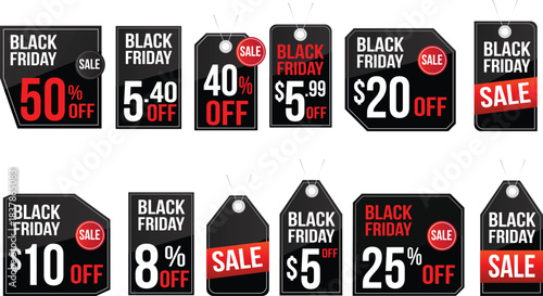 Black Friday Discount Tags Set – Sale Labels, Price Badges & Promotional Offer Stickers Collection