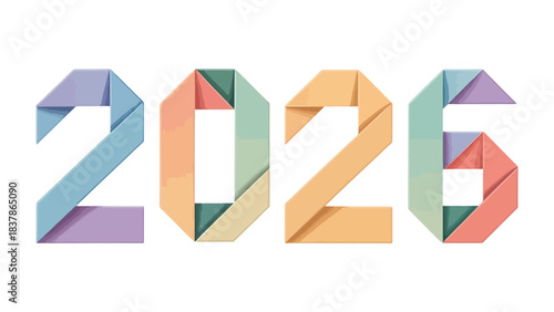 Geometric Horizon: The number 2026, crafted from colorful geometric shapes, symbolizes the future in a creative and abstract manner.