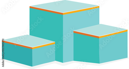 Rectangular prism podium, teal and orange blocks, ranking structure, geometric comparison, abstract display, vector illustration, stock design, educational concept