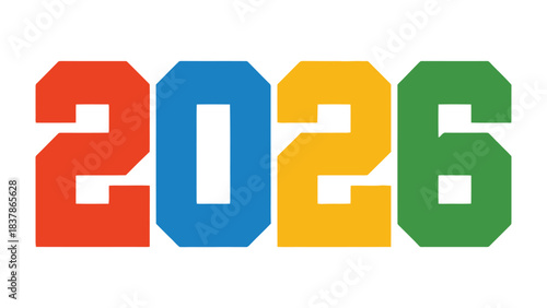 Numeric Year 2026: A vibrant and colorful display of the year 2026, set against a pristine, uncluttered background, representing a look into the future.