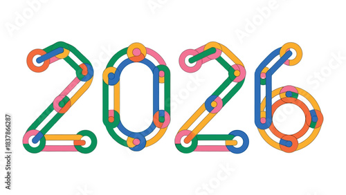 Visualizing the Future: A vibrant and modern representation of the year 2026, crafted with interconnected shapes and a dynamic color palette.