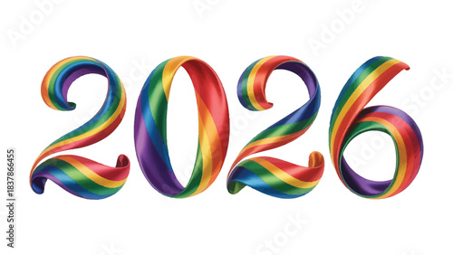 Rainbow Pride in 2026: An eye-catching graphic spells out the year with a vibrant spectrum of colors, representing unity, hope, and progress for the future.