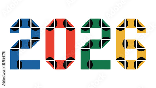 2026 Typography Design: Bold, geometric typography of the year 2026, set against a pristine backdrop, showcasing a modern design aesthetic.