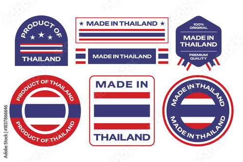 Made in thailand text stickers, emblems, badges, and logos collection for product.