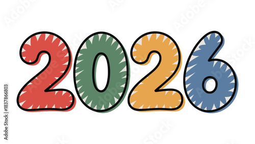 New year 2026: A vibrant and colorful display of the year 2026 is showcased, perfect for representing future planning and aspirations. The numbers are bold and inviting.