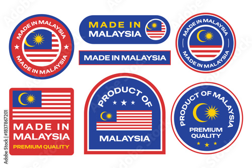 Made in malaysia text stickers, emblems, badges, and logos collection for product.