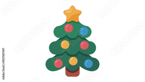 Festive Cheer: A cheerful illustration of a decorated Christmas tree, a symbol of seasonal joy and celebration, adorned with colorful ornaments and a radiant star.